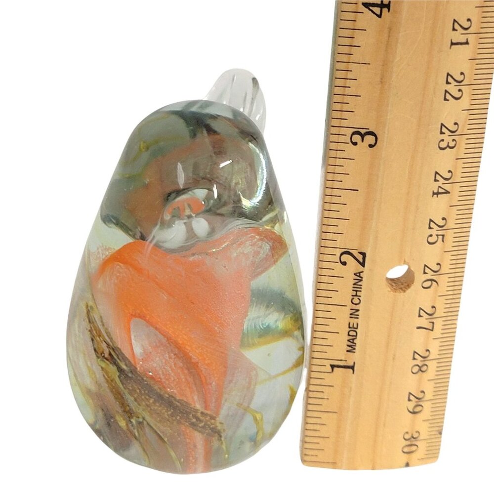 Art Glass Bird Paperweight Orange Swirl Abstract Pattern Flat Bottom 3.5 - Picture 7 of 8
